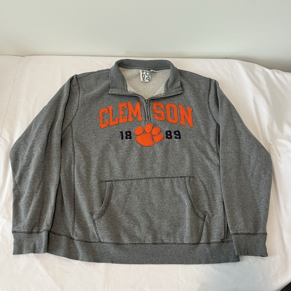 Clemson Tigers Sweater Men XL Gray 1/4 Zip Pullover Embroidered Fleece